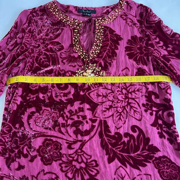 VTG ECI NY Velvet Burnout Beaded Long Sleeve Top Burgundy Womens M Whimsigoth - Picture 9 of 11